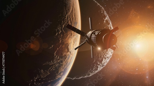 Fototapeta Naklejka Na Ścianę i Meble -  Science Space probe near planet, Autonomous space station orbiting an unknown planet.