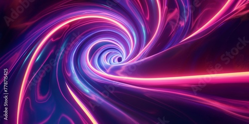 A visually captivating digital art piece featuring a spiral vortex with neon pink and blue  simulating motion