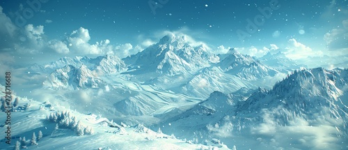 Ski jumper mid-air snow-capped mountains background © Parinwat Studio