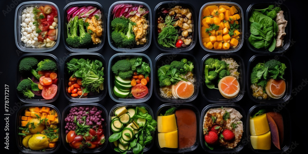 Lunches to go. Food grab and go. Ready-to-eat lunches in containers for office workers.