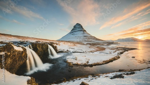 kirkjufell mountains in winter fantastic winter scenery wonderful view on kirkjufell mountain with northern light iceland incredible nature landscape of iceland famous travel destination