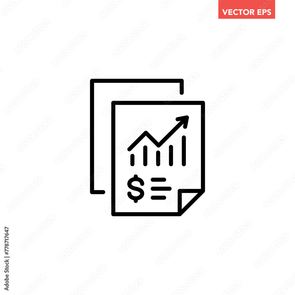 Single black accounting document line icon, simple financial report flat design vector pictogram, infographic interface elements for app logo web button ui ux isolated on white background Single black accounting document line icon, simple financial report flat design vector pictogram, infographic interface elements for app logo web button ui ux isolated on white background