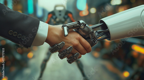 Handshake between human and robot, deal concept © Art of Ngu