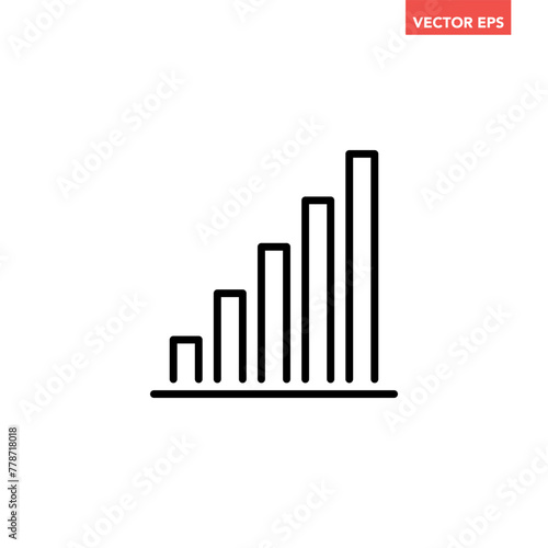Single black arrow growing pointing up on chart graph bars line icon  success graph trend upwards flat design interface infographic element for app ui web button  vector isolated on white background
