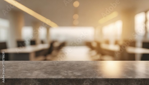 black stone table top and blurred bokeh office interior space background can used for display or montage your products photo