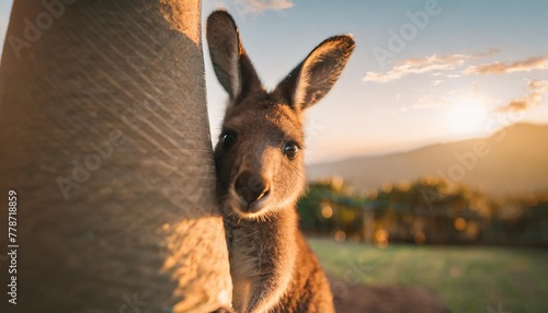 baby kangaroo peeking from mother s pouch in nursery generative ai photo