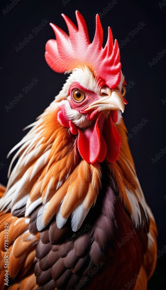 Close Up of a Rooster on a Black Background