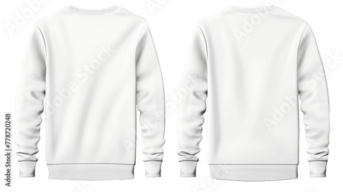 Set of white front and back view tee sweatshirt sweater long sleeve on transparent backgroun. Mockup template for artwork