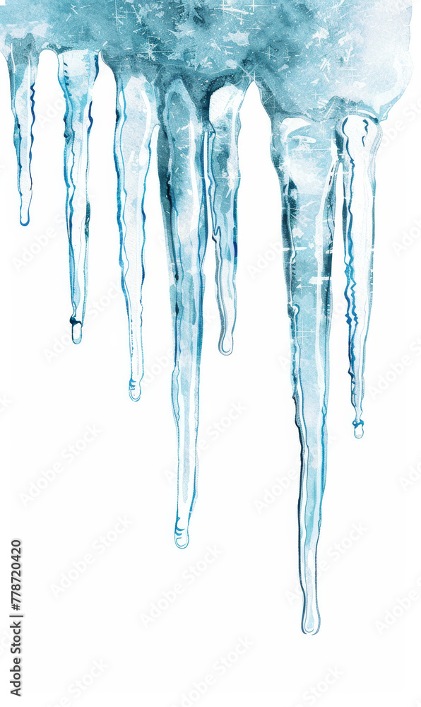 Bright blue icicles in the process of melting, hanging from above.
