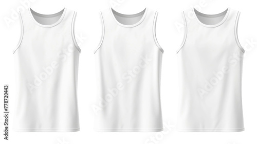 Set of white front, back and side view sleeveless tee t shirt tank singlet round neck on transparent background. Mockup template for artwork photo