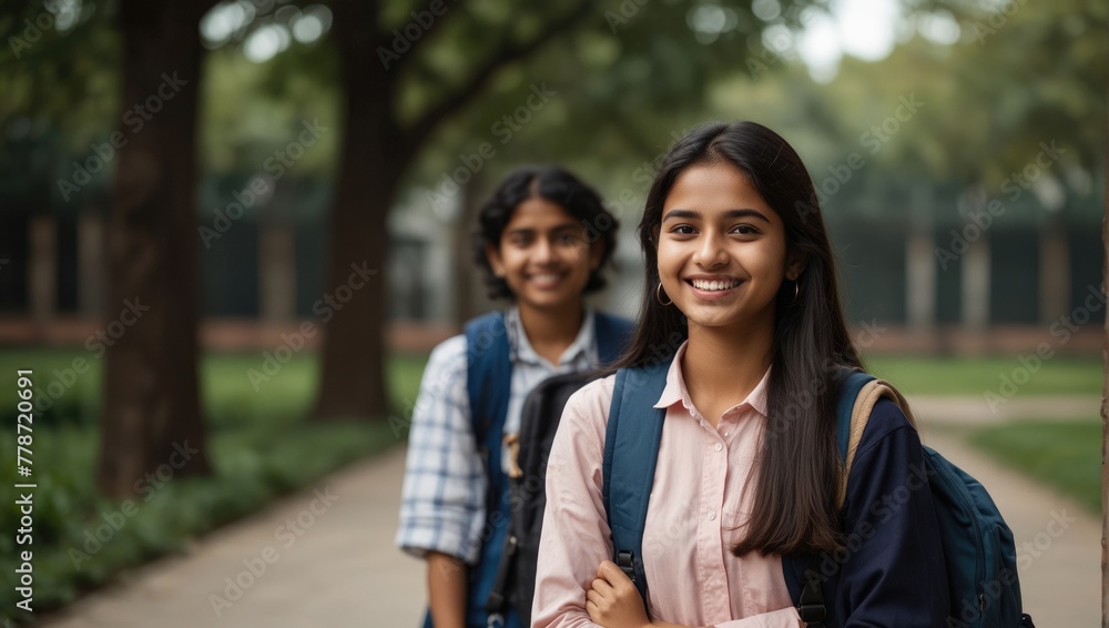 cute Indian girl in the park smiling generative AI cute Indian girl in the park smiling generative AI