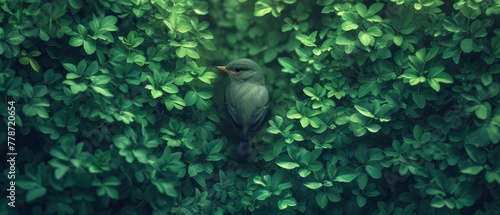 a small bird sitting on top of a lush green leaf covered tree covered in lots of green leaves on a sunny day.