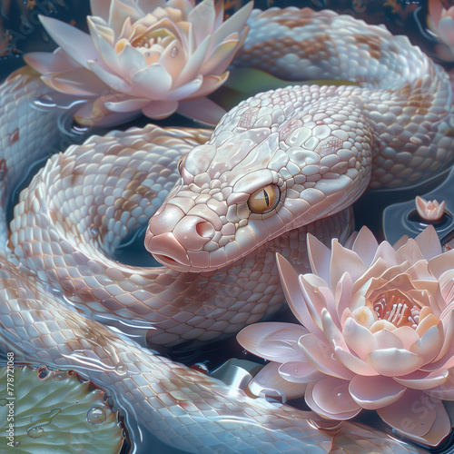 White snakes in flowers, Aesthetic mytery photography