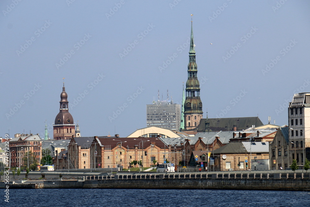 Fototapeta premium 25 07 2023 Riga Latvia. Riga, the capital of Latvia, is located on the banks of the Daugava River at its confluence with the Gulf of Riga.