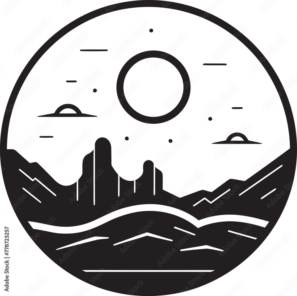 Obraz premium Mirage Tranquility Minimalist Desert Icon Symbol Scorched Serenity Minimalist Desert Scene Emblem Vector