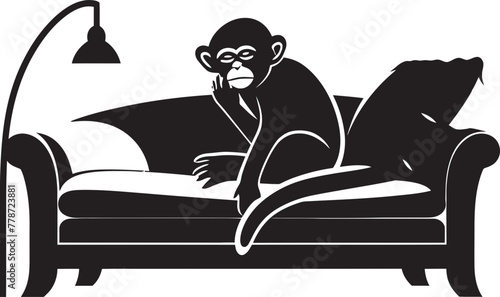 Comfortable Chimp Haven Couch Rest Vector Icon Zen Monkey Siesta Monkey on Couch Logo Illustration