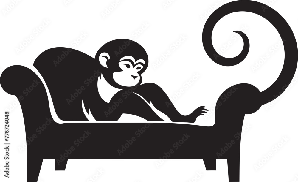 Dreamy Doze Haven Monkey Resting on Couch Vector Logo Serene Slumber Serenade Couch Sleep Icon Design