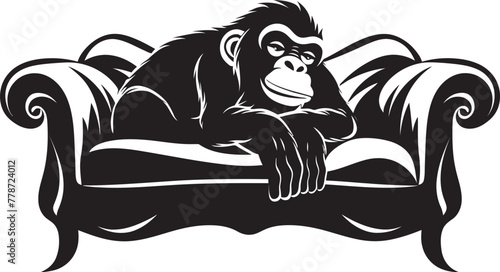 Snooze Space Serenade Couch Nap Icon Emblem Tranquil Tail Zen Monkey Resting on Couch Emblem