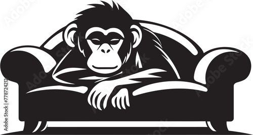 Zen Zzzs Zenith Monkey Nap on Couch Vector Logo Dreamland Den Retreat Couch Nap Icon Design