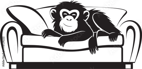 Dreamland Den Retreat Couch Nap Icon Design Restful Refuge Monkey Resting on Couch Emblem