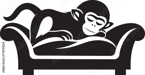 Restful Refuge Monkey Resting on Couch Emblem Siesta Sanctuary Serenade Couch Sleep Vector Emblem