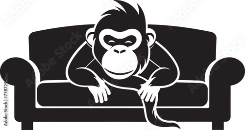 Relaxation Recess Monkey Couch Sleep Emblem Lounge Lull Vector Monkey on Couch Logo Design