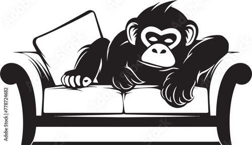 Lounge Lull Vector Monkey on Couch Logo Design Siesta Serenity Couch Relaxation Icon