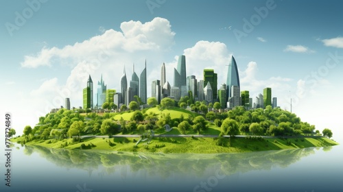 The city skyline transitions towards sustainable urban development with buildings of different architectural styles 