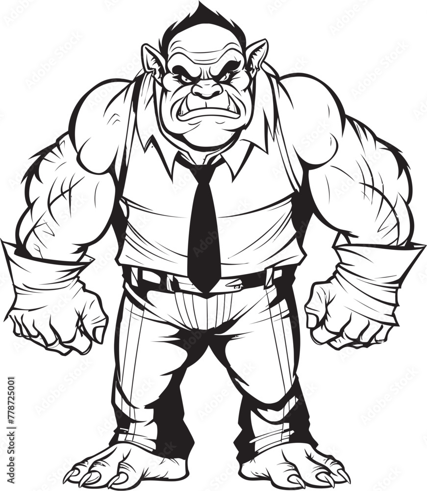 Suited Savage Chief Full Body Orc Suit Emblem Corporate Orc Commander Tailored Suit Vector Icon