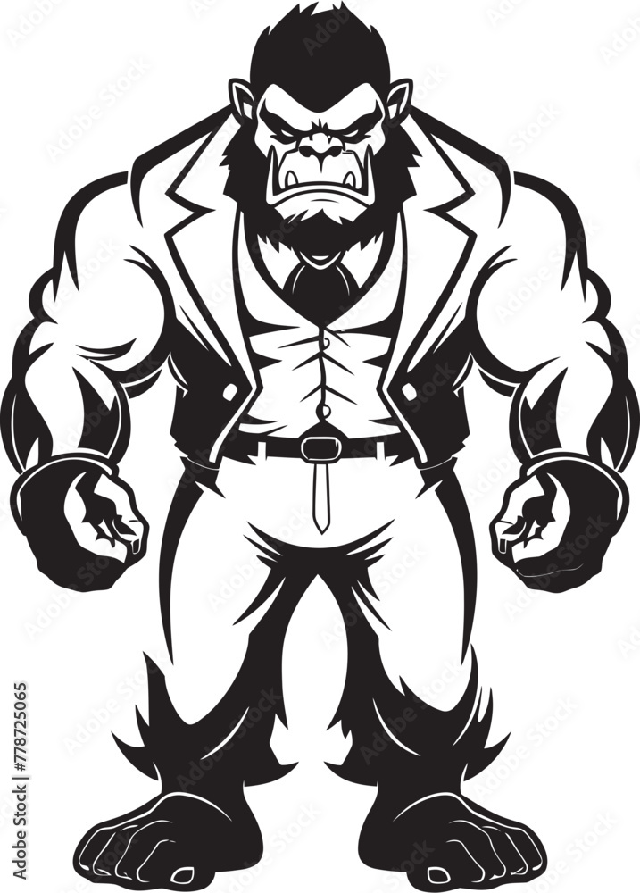 Suited Warrior Crest Orc in Tailored Suit Logo Corporate Orc Commander Mark Formal Attire Vector Icon