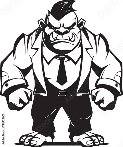 Executive Enforcer Orc in Formal Attire Emblem Suited Warrior King Full Body Suit Logo Design