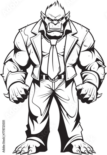 Corporate Conqueror Crest Orc in Full Body Suit Icon Suited Savagery Symbol Professional Orc Suit Emblem