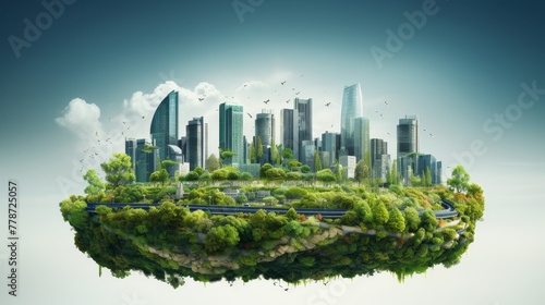 The city skyline transitions towards sustainable urban development with buildings of different architectural styles 