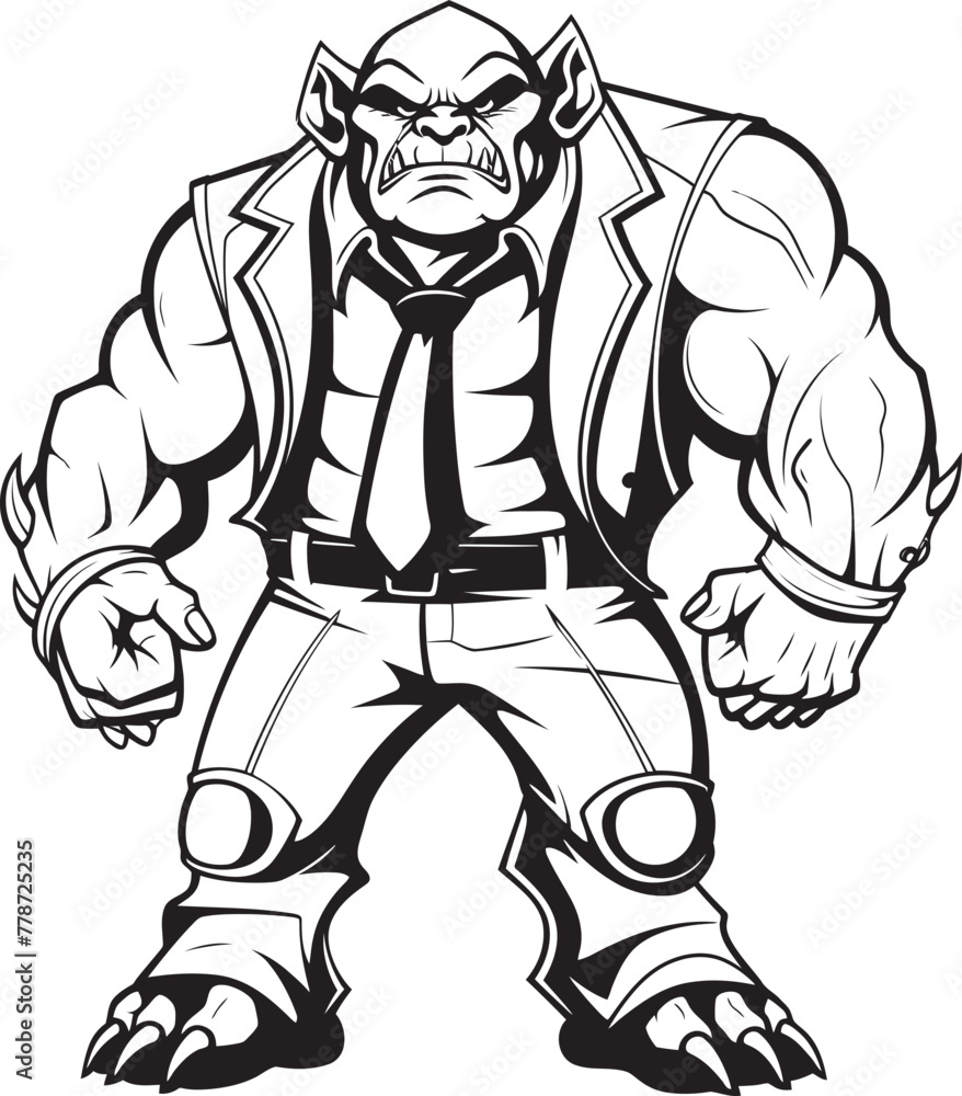 Fototapeta premium Professional Primate Insignia Orc in Formal Attire Vector Suited Savage Chief Mark Full Body Orc Suit Emblem