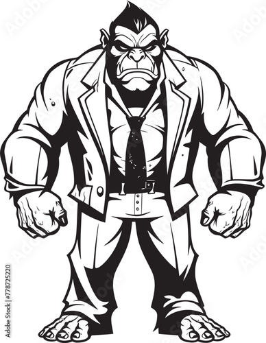 Power Suit Orc Professional Attire Emblem Orc Tycoon Full Body Suit Logo Vector