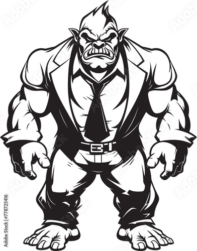 Business Beast Monarch Badge Orc in Formal Attire Logo Executive Enforcer Insignia Full Body Suit Icon
