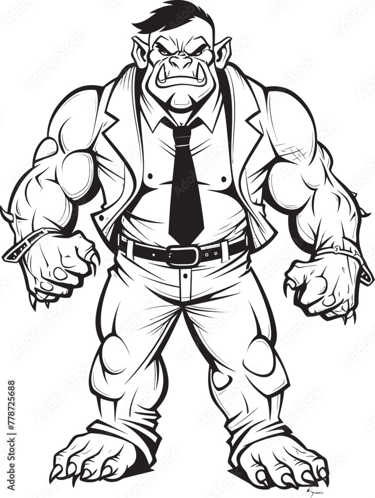 Fototapeta premium Corporate Command Orc in Professional Attire Logo Suited Warrior King Full Body Suit Vector Icon