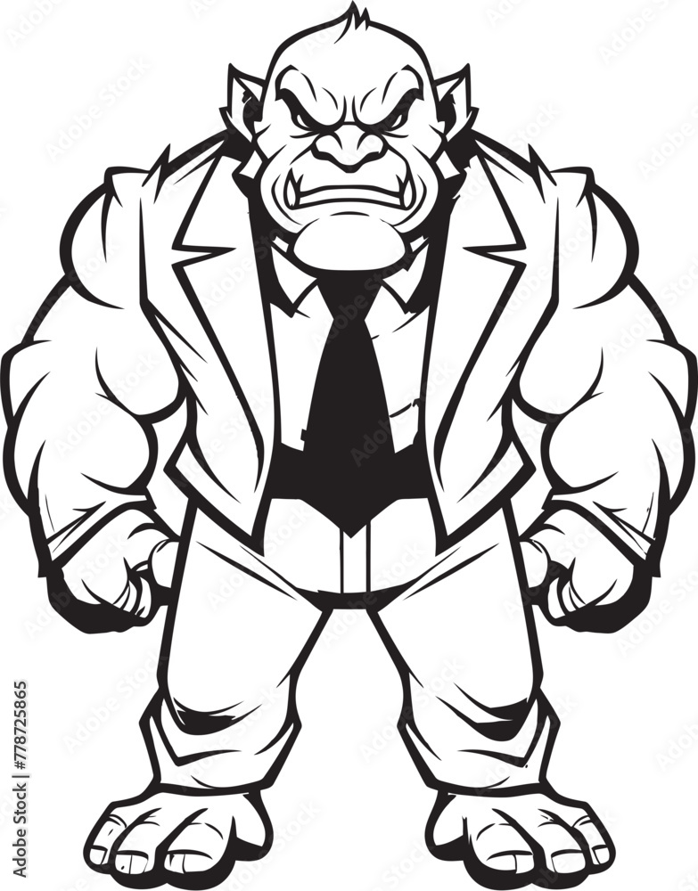 Suited Savage Corporate Attire Icon Design Formal Fighter Orc in Business Suit Emblem