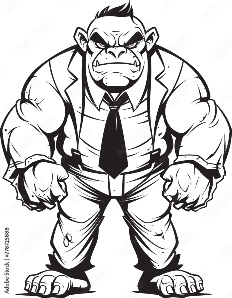 Fototapeta premium Orc Magnate Full Body Corporate Attire Emblem Stylish Savage Orc in Tailored Suit Logo Vector