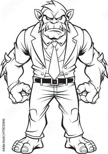 Corporate Conqueror Orc in Full Body Suit Icon Design Executive Enforcer Orc in Formal Attire Emblem