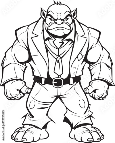 Executive Enforcer Orc in Formal Attire Emblem Suited Barbarian Orc in Tailored Suit Logo Vector