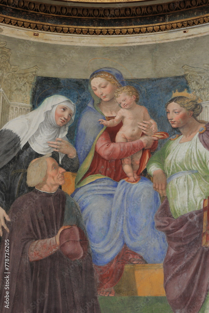 Ponzetti Chapel Fresco Depicting a Madonna with Child and Saints at the Santa Maria della Pace Church in Rome, Italy