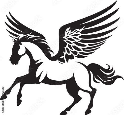 Fototapeta Naklejka Na Ścianę i Meble -  Divine Glide Pegasus Logo Vector Emblem Airborne Beauty Pegasus Horse Icon Design