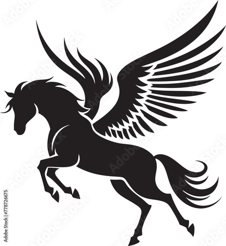 Fototapeta Naklejka Na Ścianę i Meble -  Ethereal Equestrian Pegasus Logo Vector Emblem Celestial Canter Pegasus Horse Icon Design