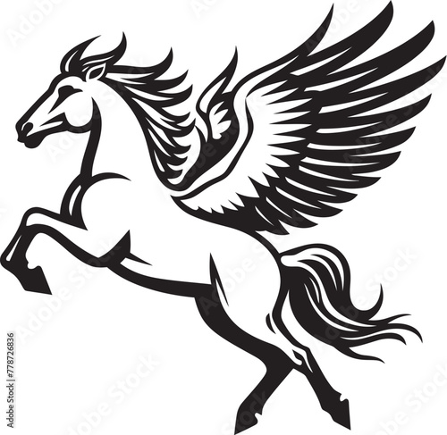 Celestial Glide Pegasus Logo Vector Emblem Ethereal Equine Pegasus Horse Icon Design © BABBAN