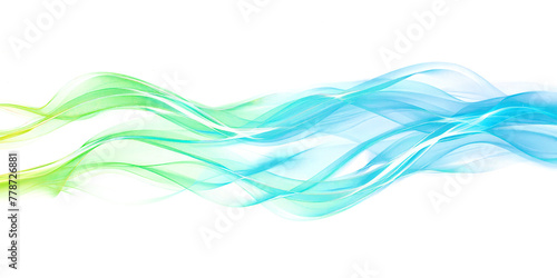 Abstract glowing light effect, curved lines in blue and green colors isolated on transparent png. 