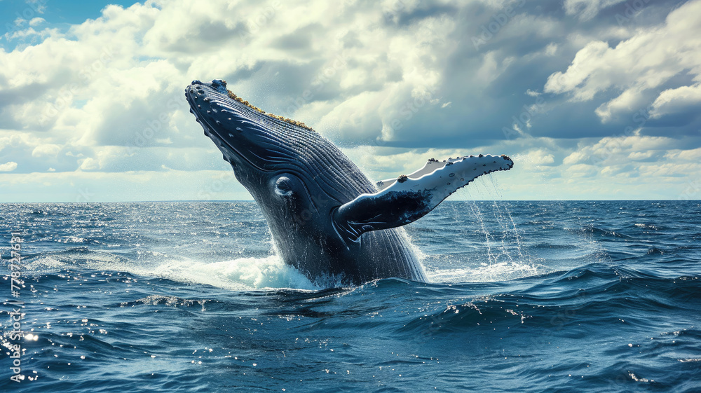 Obraz premium a big whale jumps out of the water