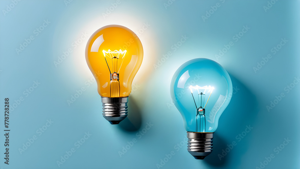 marketing strategy concept with a light bulb flat illustration. light bulb on blue background. marketing strategy concept with a light bulb flat illustration. light bulb on blue background.