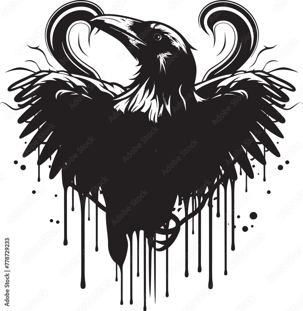 Naklejka premium Hearts Companion Iconic Raven Perched Emblem Sentinel of Emotions Raven Perched on Heart Vector Logo