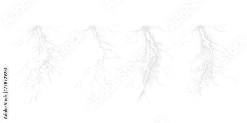 Lightning and thunder effect light, , magic electricity hit and thunderbolt effect isolated on transparent png. 